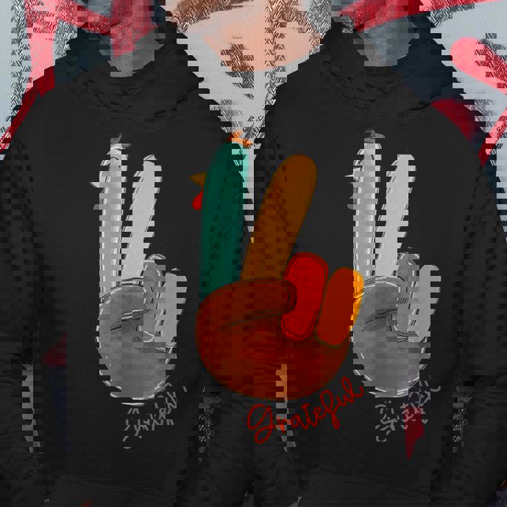 Peace Love Turkey Grateful Turkey Hand Sign Thanksgiving Hoodie Unique Gifts