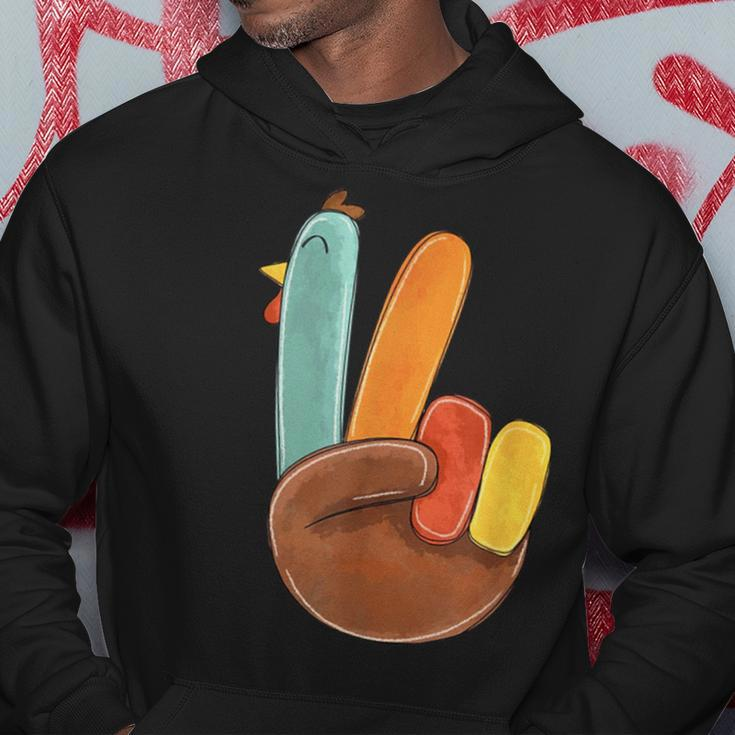 Peace Sign Turkey Hand Cute Turkey Happy Thanksgiving Day Hoodie Funny Gifts