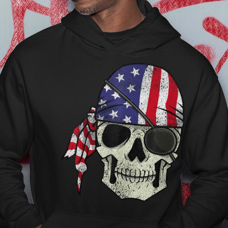 Pirate 4Th Of July Men Distressed Usa Skull American Flag Hoodie Unique Gifts