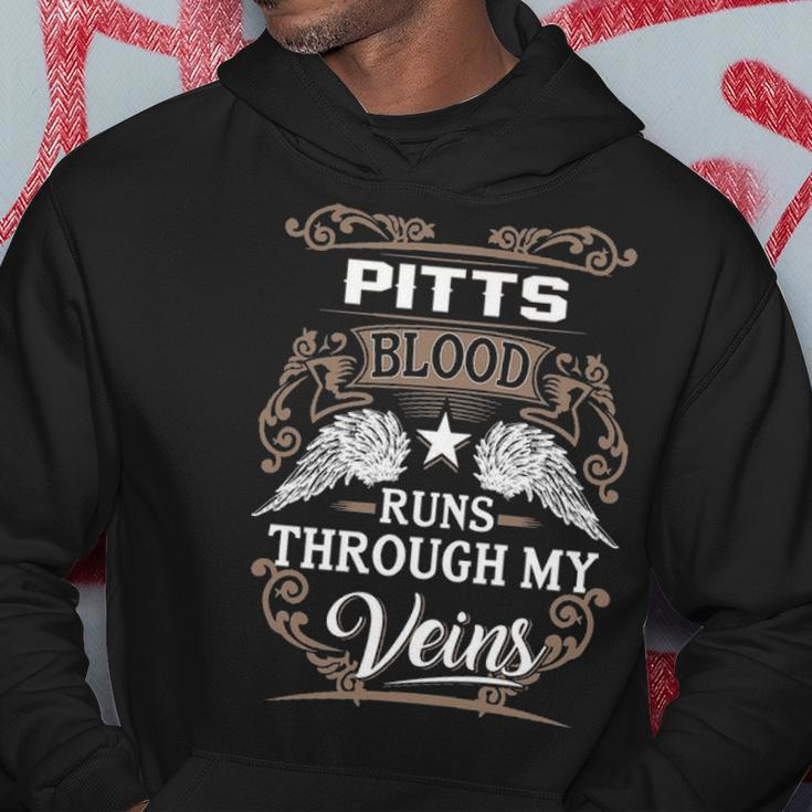 Pitts Name Gift Pitts Blood Runs Throuh My Veins Hoodie Funny Gifts