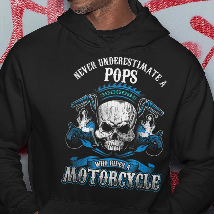 Pops Biker Gift Never Underestimate Motorcycle Skull Biker Funny Gifts Hoodie Unique Gifts