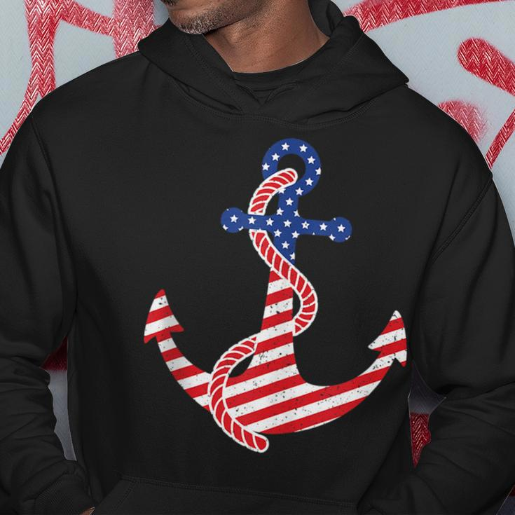 Proud American Flag Anchor Nautical Vintage 4Th Of July Anchor Funny Gifts Hoodie Unique Gifts