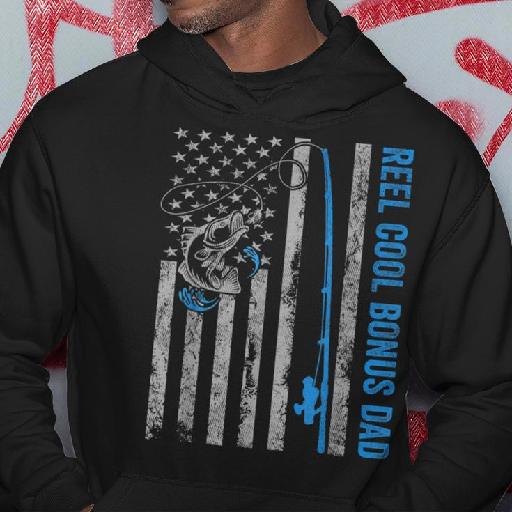 Reel Cool Bonus Dad Fathers Day American Flag Fishing Hoodie Unique Gifts