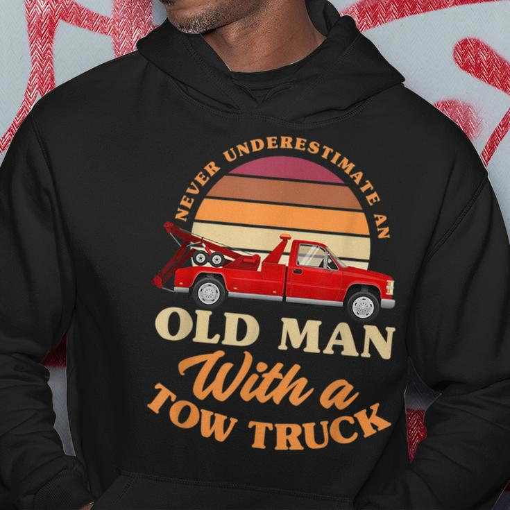 Retro Never Underestimate Old Man With Tow Truck Driver Gift Hoodie Funny Gifts