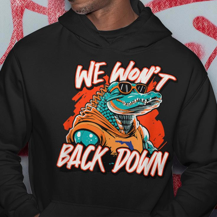Retro We Won't Back Down Blue And Orange Gator Hoodie Funny Gifts