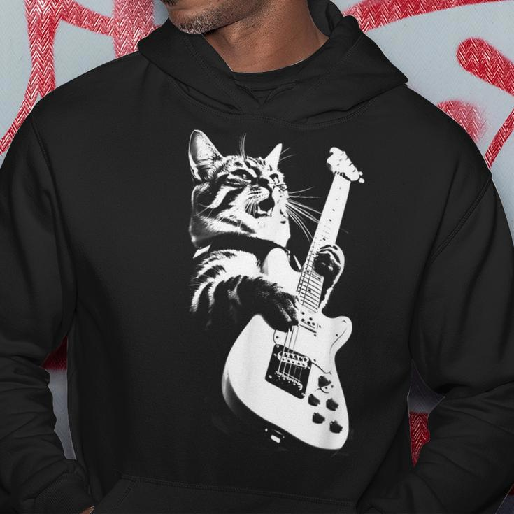 Rock Cat Playing Guitar - Funny Guitar Cat Hoodie Unique Gifts