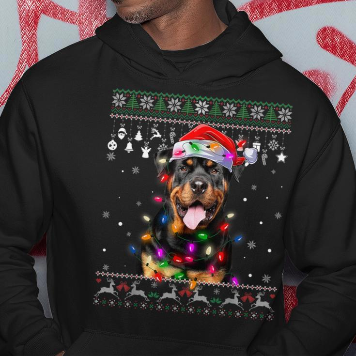 Rottweiler Santa Hat Christmas Tree Lights Xmas Ugly Sweater Hoodie Unique Gifts
