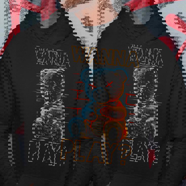 Scary Teddy Bear Toy Urban Style Wanna Play Teddy Bear Hoodie Unique Gifts