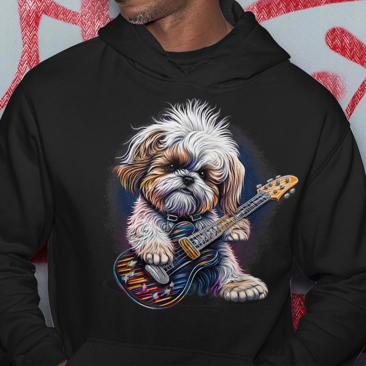 Shih Tzu Dog Playing Electric Guitar Rock Hoodie Unique Gifts