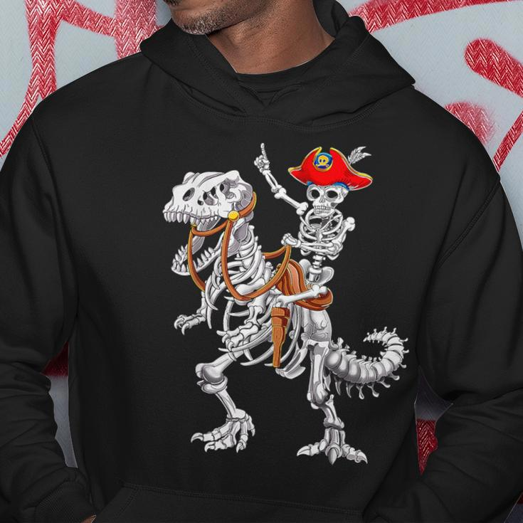 Skeleton Pirate Riding Skeleton Dinosaur Halloween Spooky Hoodie Unique Gifts