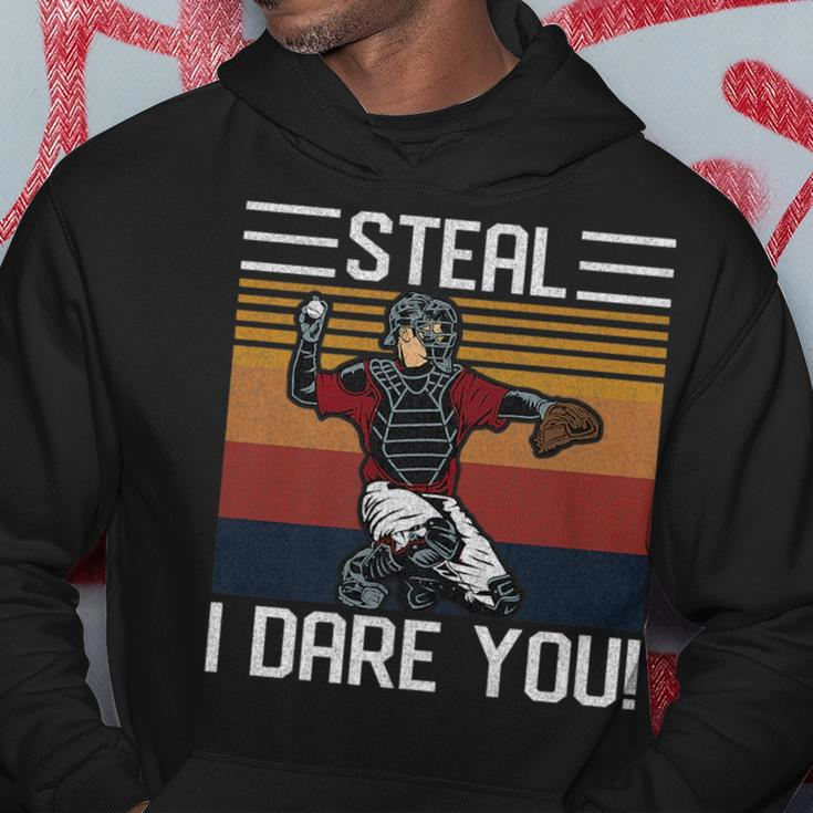 Steal I Dare You Funny Catcher Vintage Baseball Player Lover Hoodie Unique Gifts
