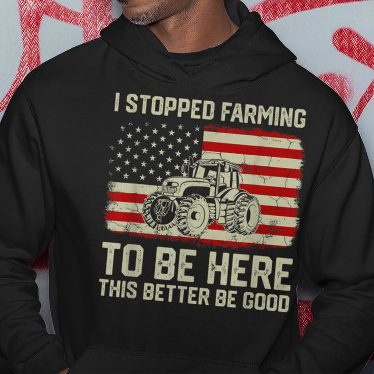 I Stopped Farming To Be Here Tractor Vintage American Flag Hoodie Funny Gifts
