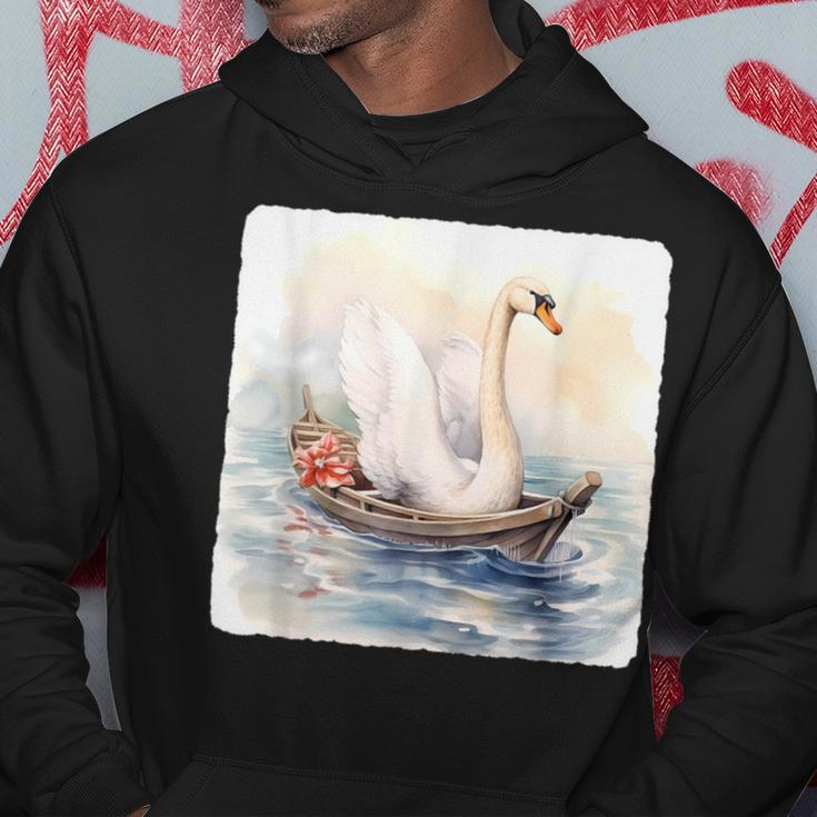 Swan Riding A Paddle Boat Concept Of Swan Using Paddle Boat Hoodie Unique Gifts
