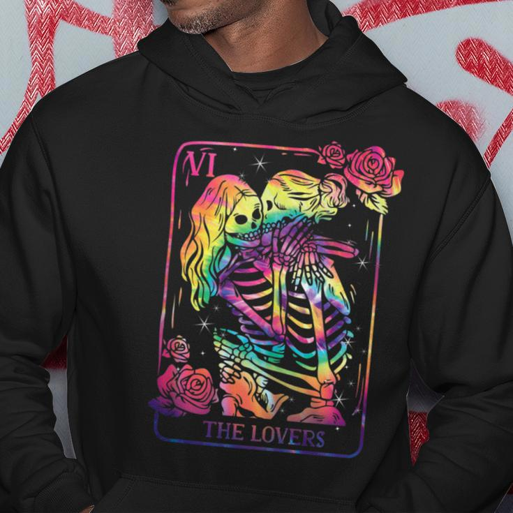 The Lovers Tarot Card Goth Tie Dye Kissing Lesbian Skeletons Hoodie Unique Gifts