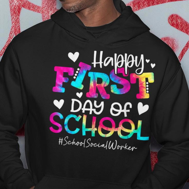 Tie Dye School Social Worker Happy First Day Of School Hoodie Funny Gifts