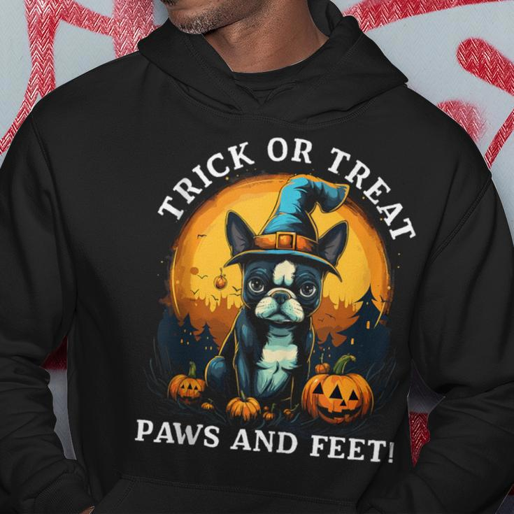 Trick Or Treat Paws And Feet Boston Terrier Halloween Puppy Hoodie Unique Gifts