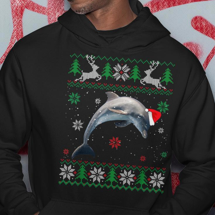 Ugly Sweater Christmas Dolphin Lover Santa Hat Animals Hoodie Unique Gifts