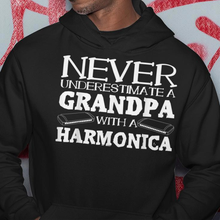 Never Underestimate A Grandpa With A Harmonica French Harp Hoodie Unique Gifts