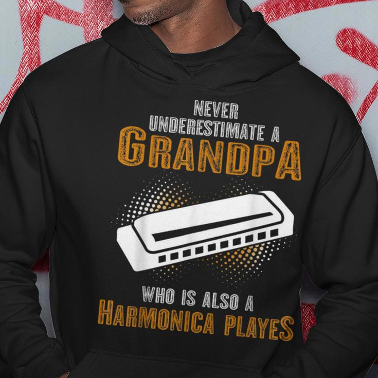 Never Underestimate Grandpa Who Is Also A Harmonica Player Hoodie Unique Gifts