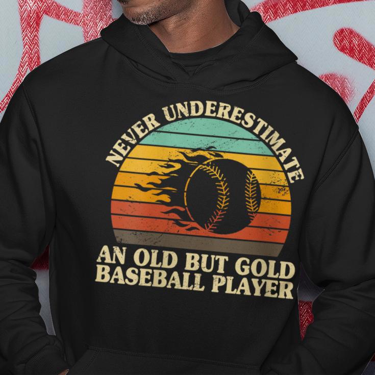 Never Underestimate An Old Baseball Player Pitcher Catcher Hoodie Unique Gifts