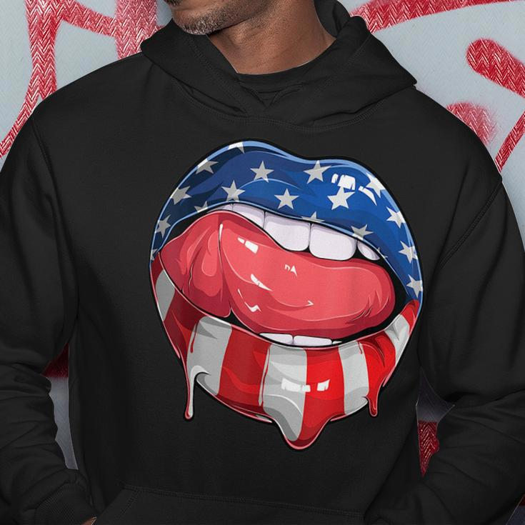 Usa Flag Dripping Lips 4Th Of July Patriotic American Hoodie Funny Gifts