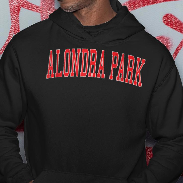 Vintage Alondra Park Ca Distressed Red Varsity Style Hoodie Unique Gifts