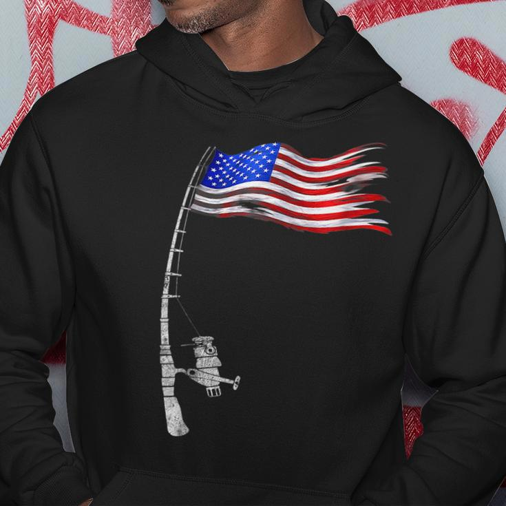 Vintage Fishing Rod American Flag Funny Fishing Gift Hoodie Unique Gifts
