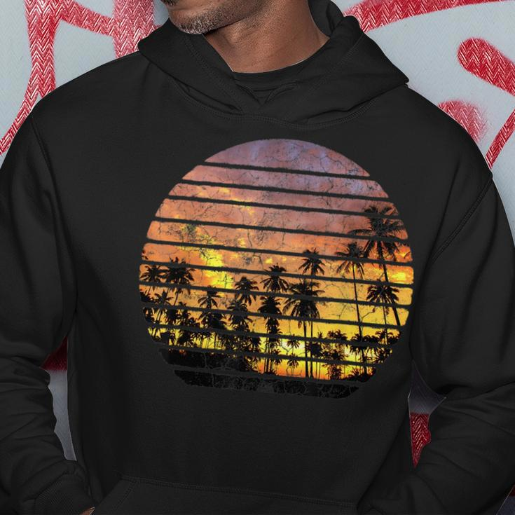 Vintage Retro Style Sunset Palm Tree Beach California Hawaii Hoodie Unique Gifts