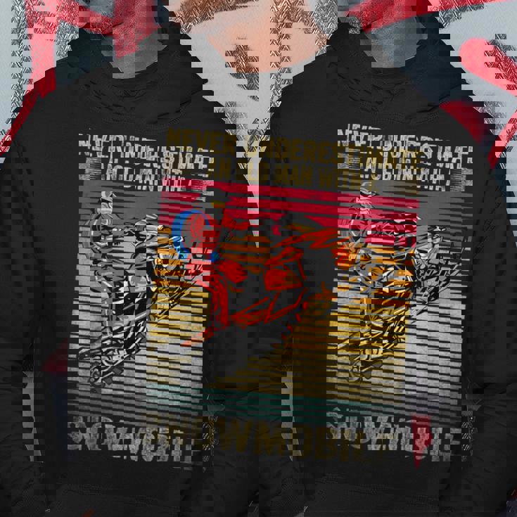 Vintage Never Underestimate An Old Man With A Snowmobile Hoodie Funny Gifts