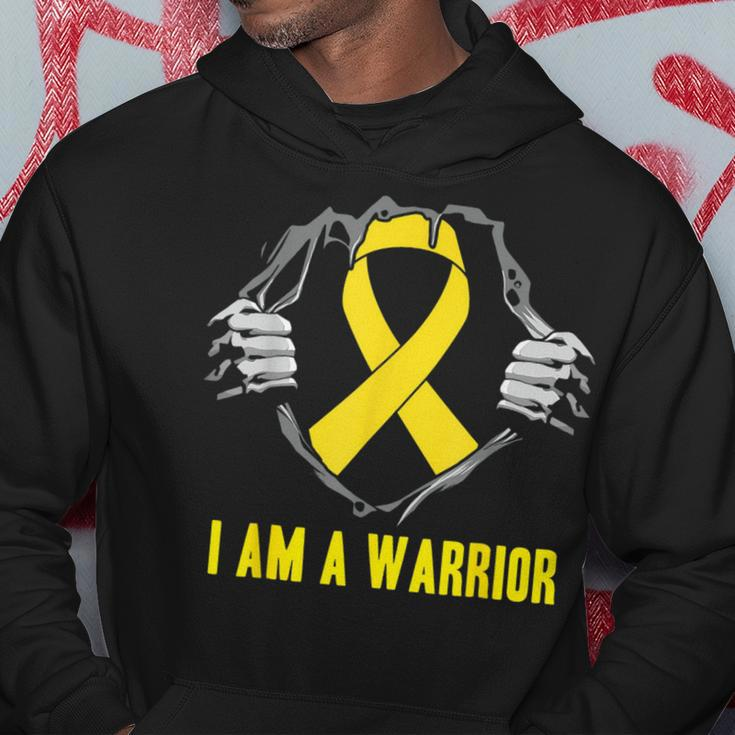 I Am A Warrior Childhood Cancer Awareness Gold Ribbon Hoodie Unique Gifts