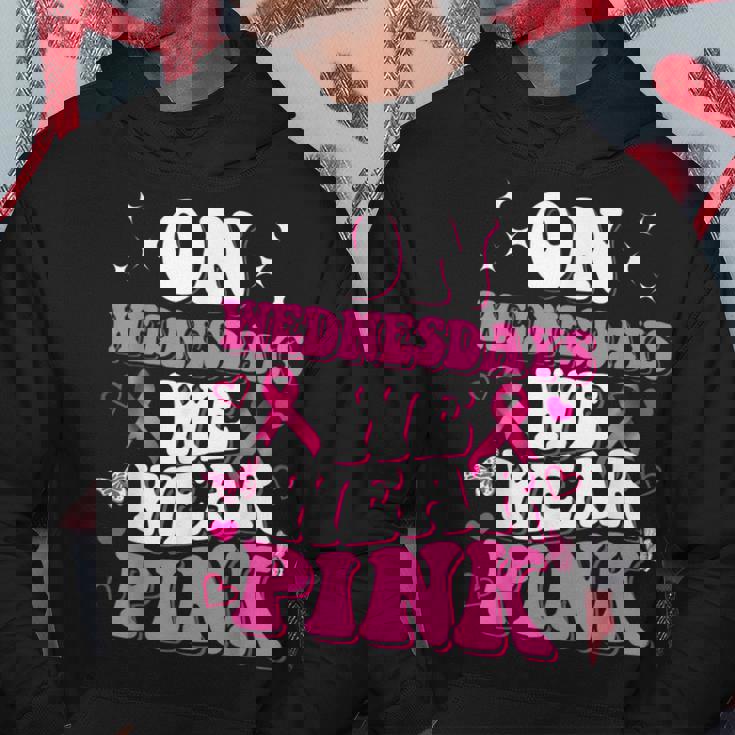 On Wednesday We Wear Pink Ribbon Breast Cancer Awareness Hoodie Personalized Gifts
