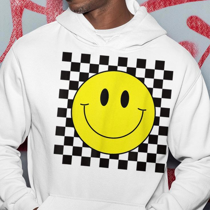 70S Yellow Smile Face Cute Checkered Smiling Happy Hoodie Unique Gifts