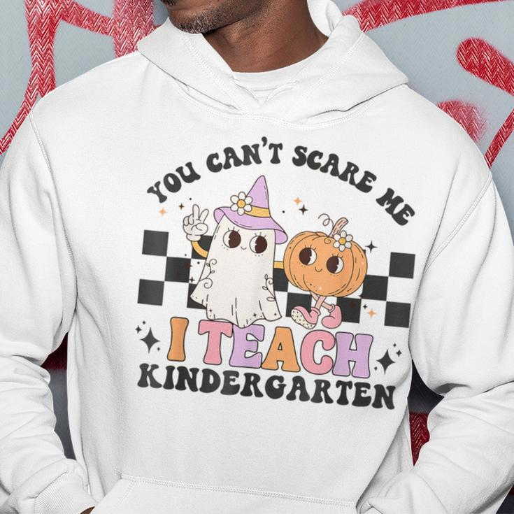 You Cant Scare Me I Teach Kindergarten Retro Halloween Ghost Hoodie Funny Gifts