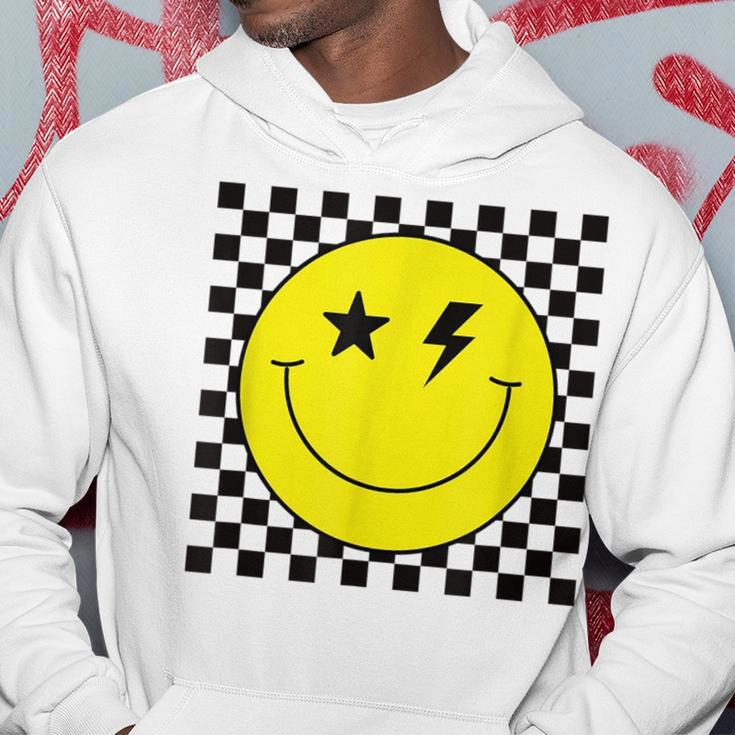 Checkered Lightning Eyes Yellow Smile Face Happy Face Hoodie Funny Gifts