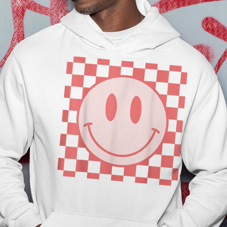 Checkered Pattern Smile Face Vintage Happy Face Red Retro Hoodie Unique Gifts