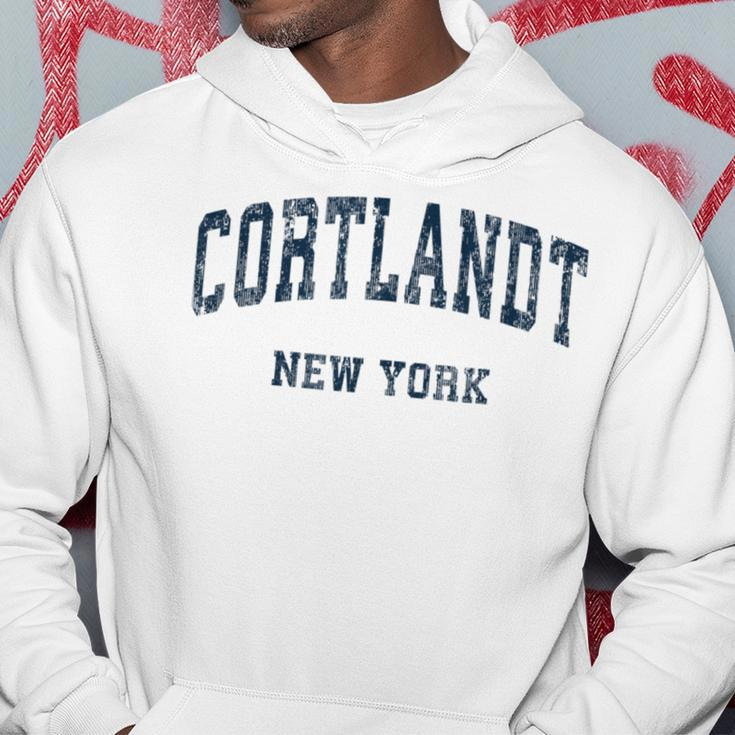 Cortlandt New York Ny Vintage Varsity Sports Navy Hoodie Unique Gifts