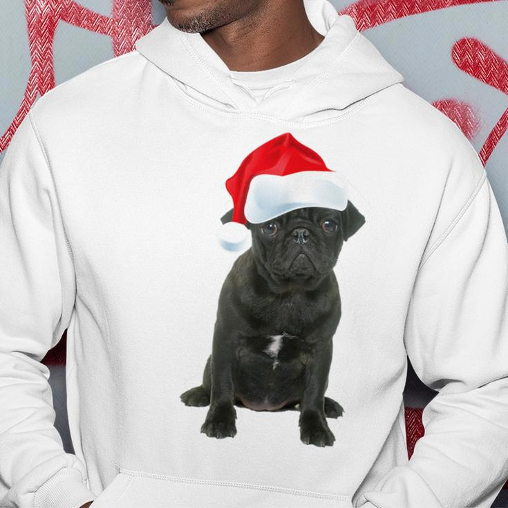 Cute Black Pug Santa Hat Matching Christmas Fun Hoodie Funny Gifts