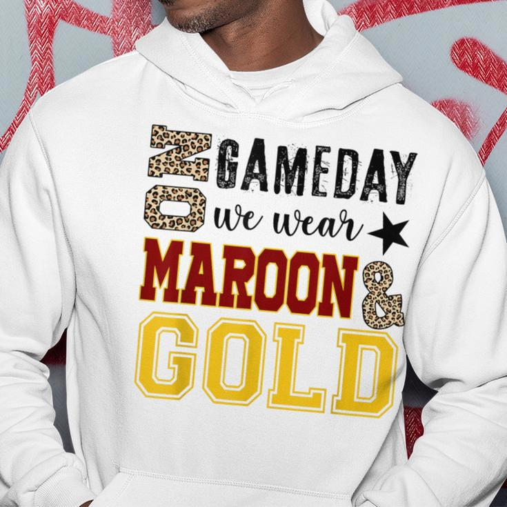 On Gameday Football We Wear Maroon And Gold Leopard Print Hoodie Funny Gifts