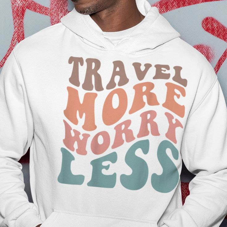 Groovy Travel More Worry Less Funny Retro Girls Woman Back Hoodie Funny Gifts