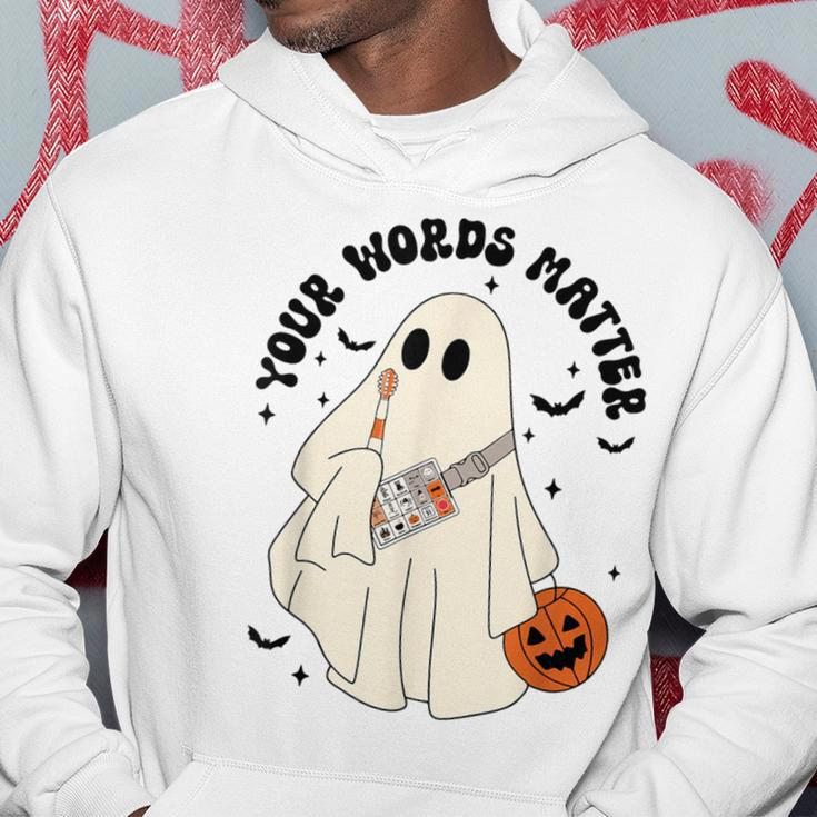 Halloween Speech Therapy Your Words Matter Ghost Slp Hoodie Unique Gifts