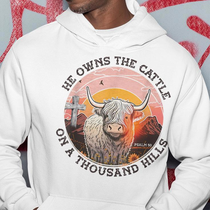 He Owns The Cattle On A Thousand Hills Psalm 50 Vintage Cow Hoodie Unique Gifts