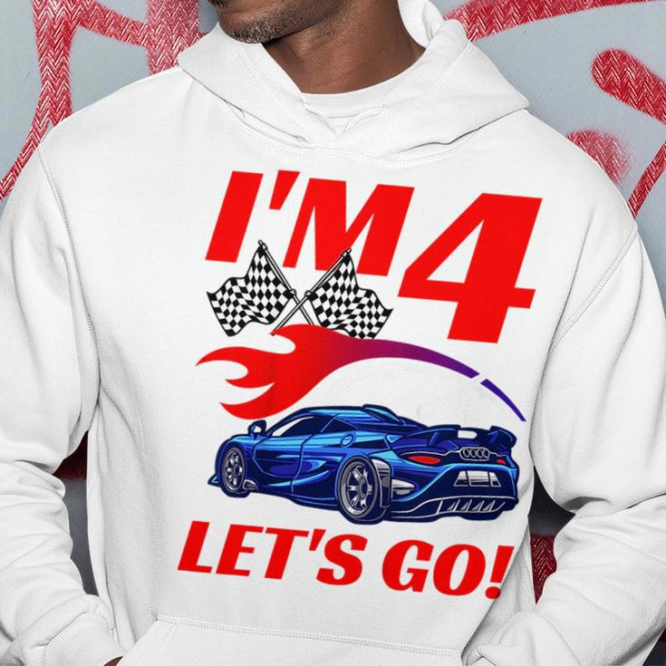 Kids 4 Year Old 4Th Racing Racecar Birthday Party Boys Girls Hoodie Unique Gifts