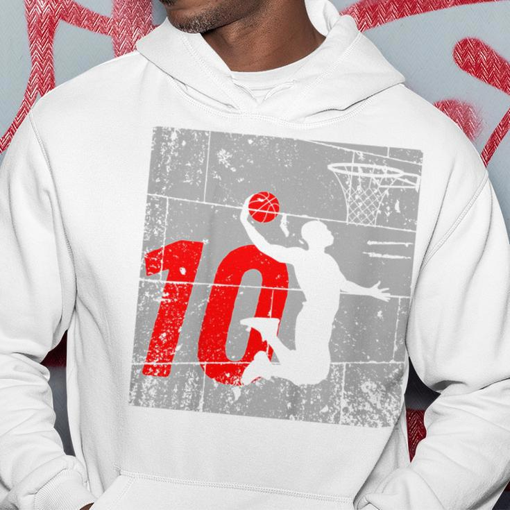 Kids Distressed 10 Year Old 10Th Basketball Birthday Slam Dunk Hoodie Unique Gifts