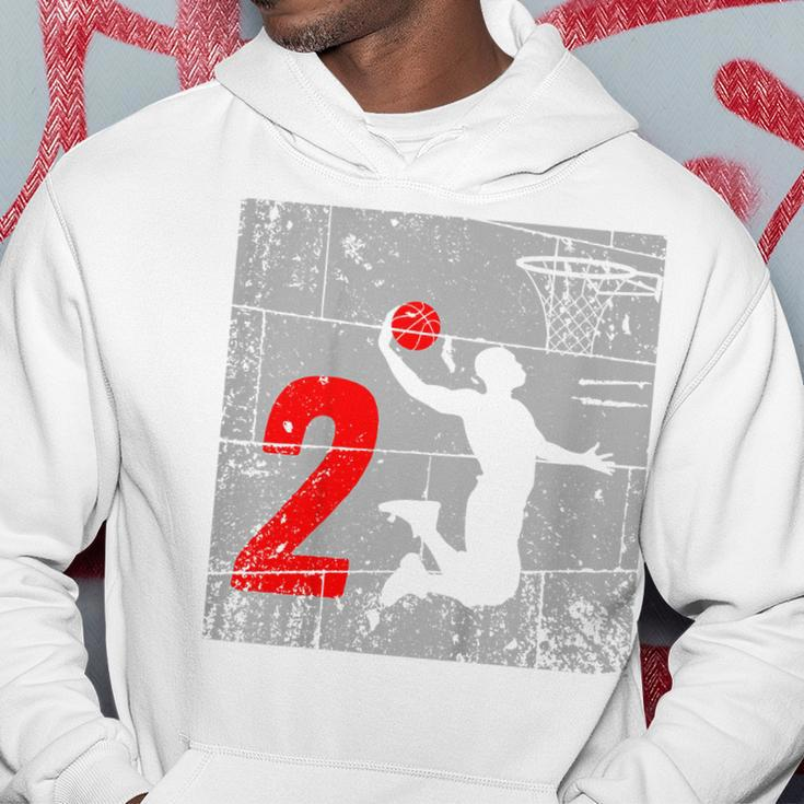 Kids Distressed 2 Year Old 2Nd Basketball Birthday Slam Dunk Hoodie Unique Gifts