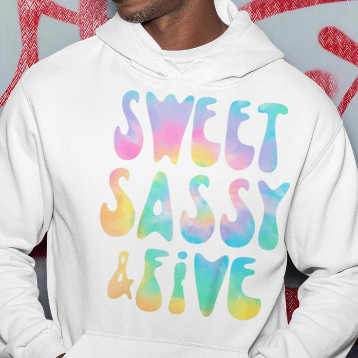 Kids Sweet Sassy And Five 5Th Birthday Girl Tie Dye 5 Year Old Hoodie Unique Gifts