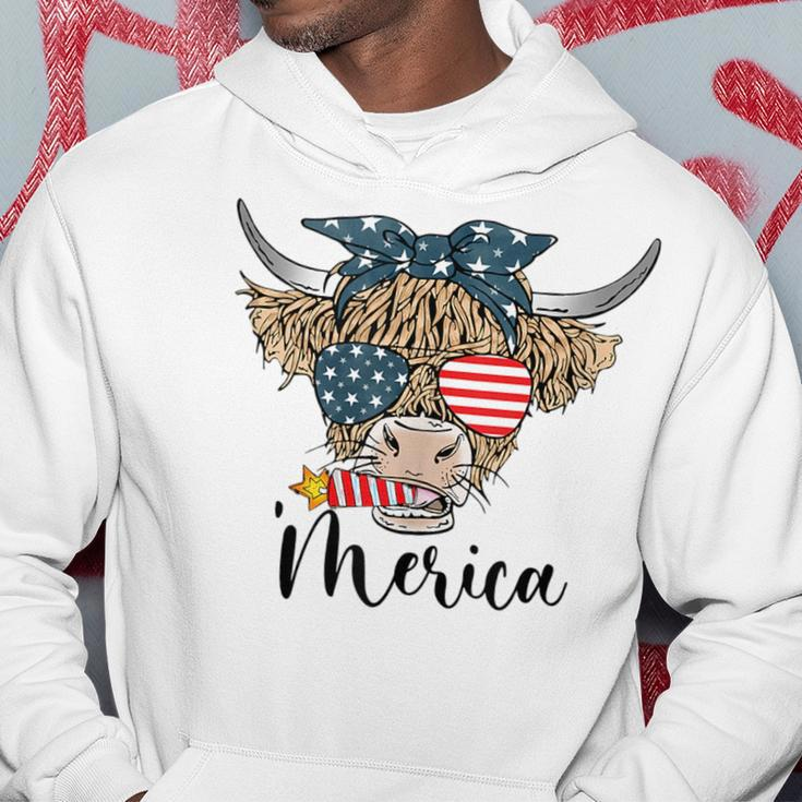 Merica Cow Cute Highland Cow With Bandana Usa Fourth Of July Hoodie Unique Gifts