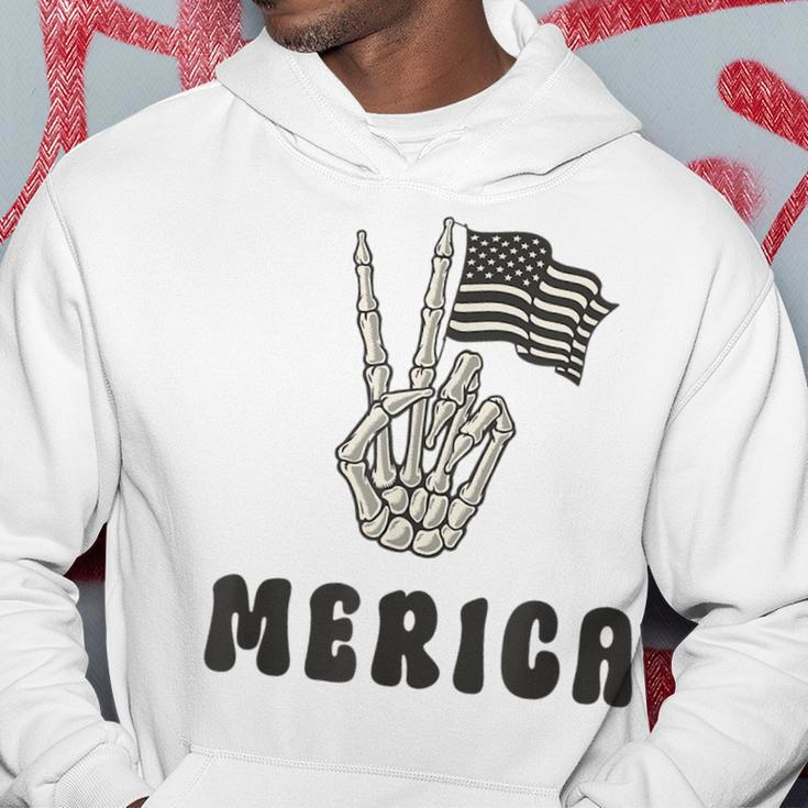 Merica Peace Sign 4Th Of July American Flag Skeleton Hand Hoodie Unique Gifts