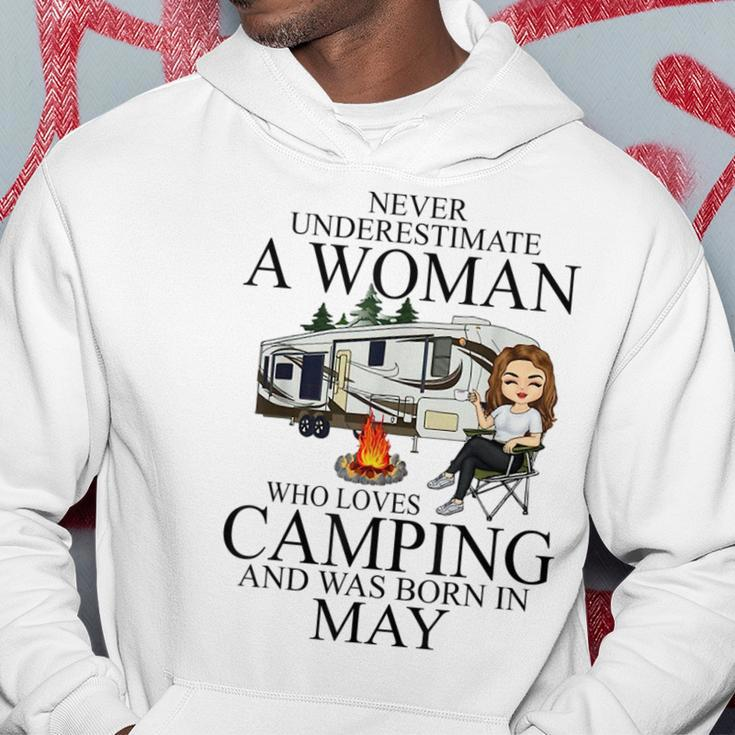 Never Underestimate A Woman Who Love Camping Born In May Hoodie Funny Gifts