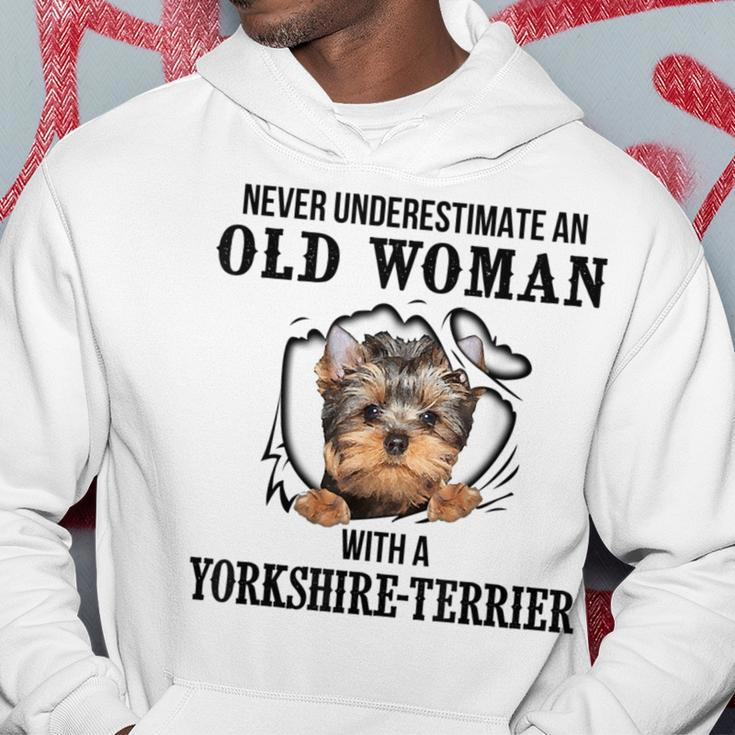Never Underestimate An Old Woman With A Yorkshireterrier Old Woman Funny Gifts Hoodie Unique Gifts