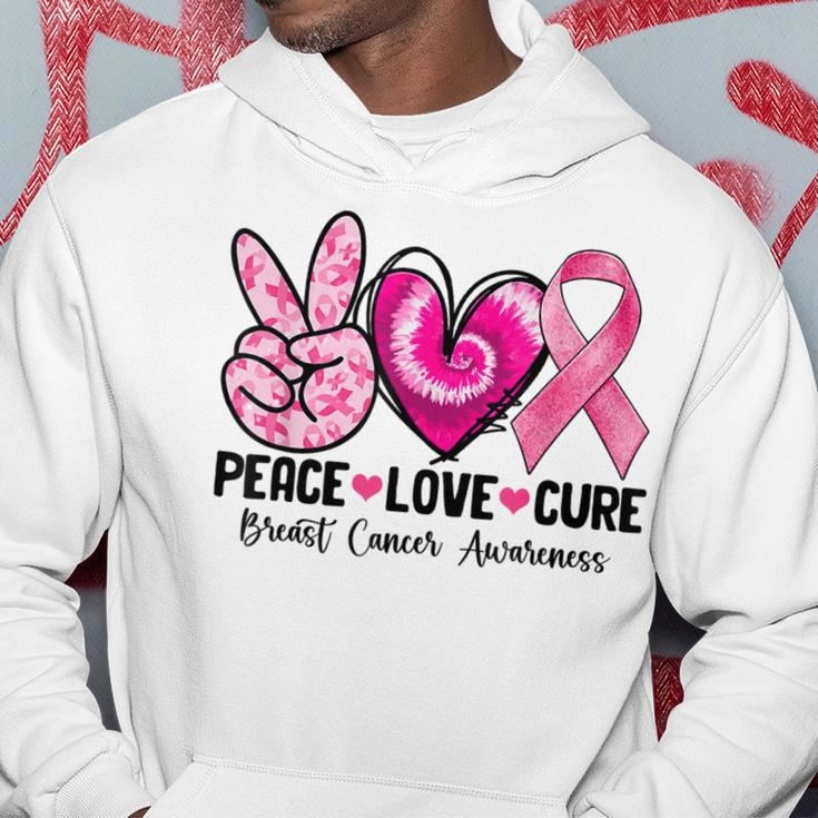 Peace Love Cure Breast Cancer Awareness Warrior Pink Ribbon Hoodie Funny Gifts